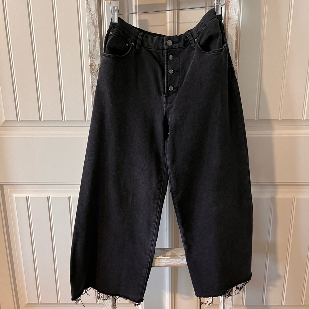 Wide Leg Crop Raw Hem Gray Jeans